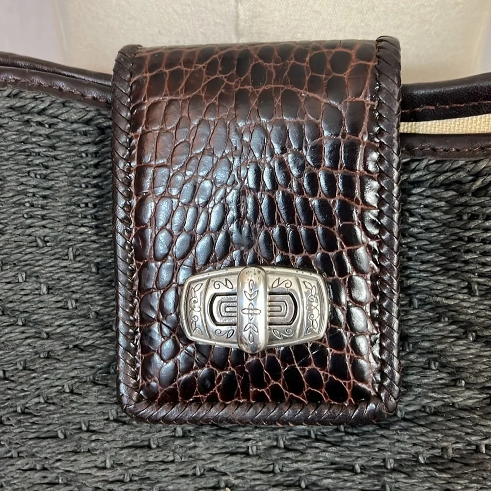 Brighton Black Woven Shoulder Bag with Dark Brown Trim